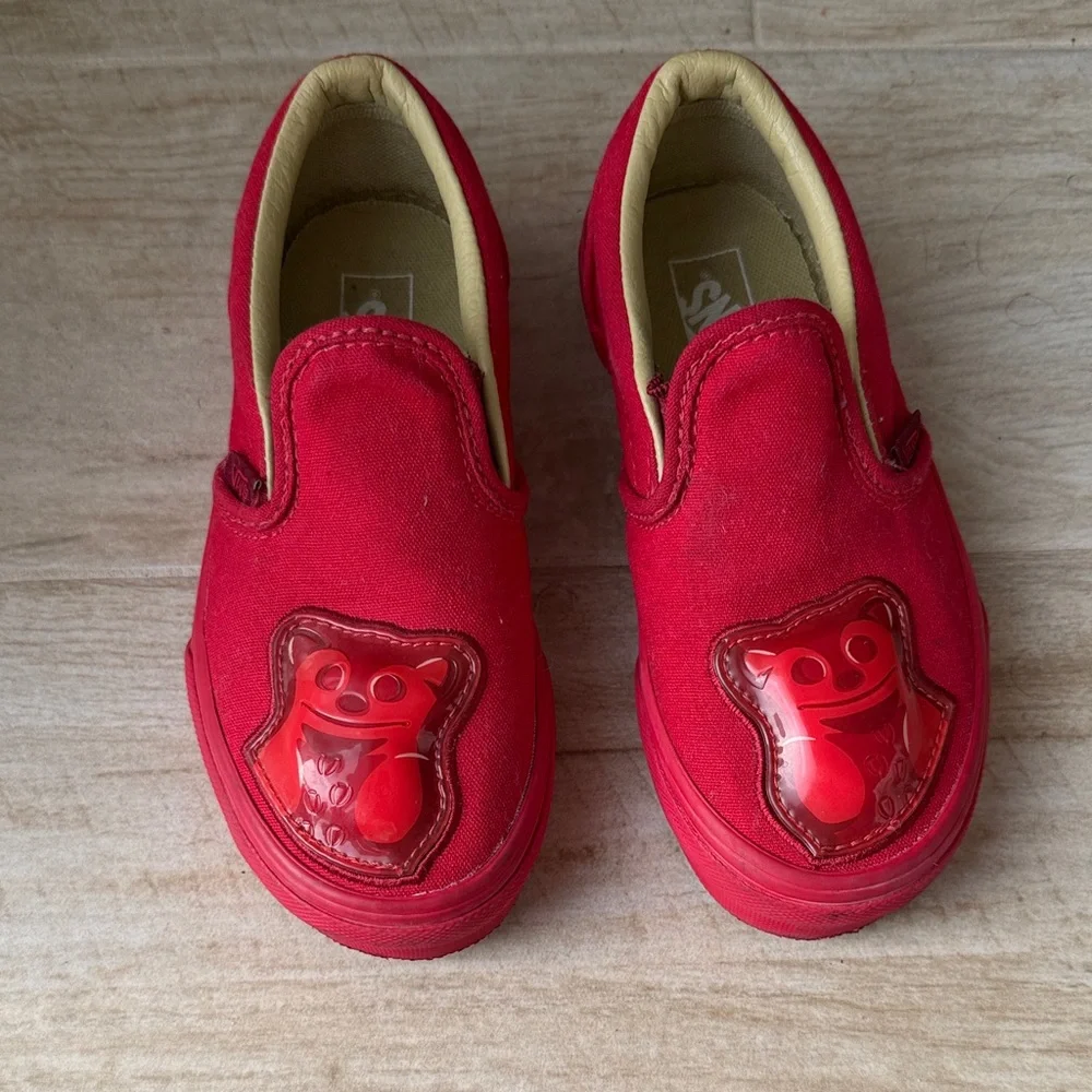 Kids Red Slip-On Canvas Shoes with Bear Accent
